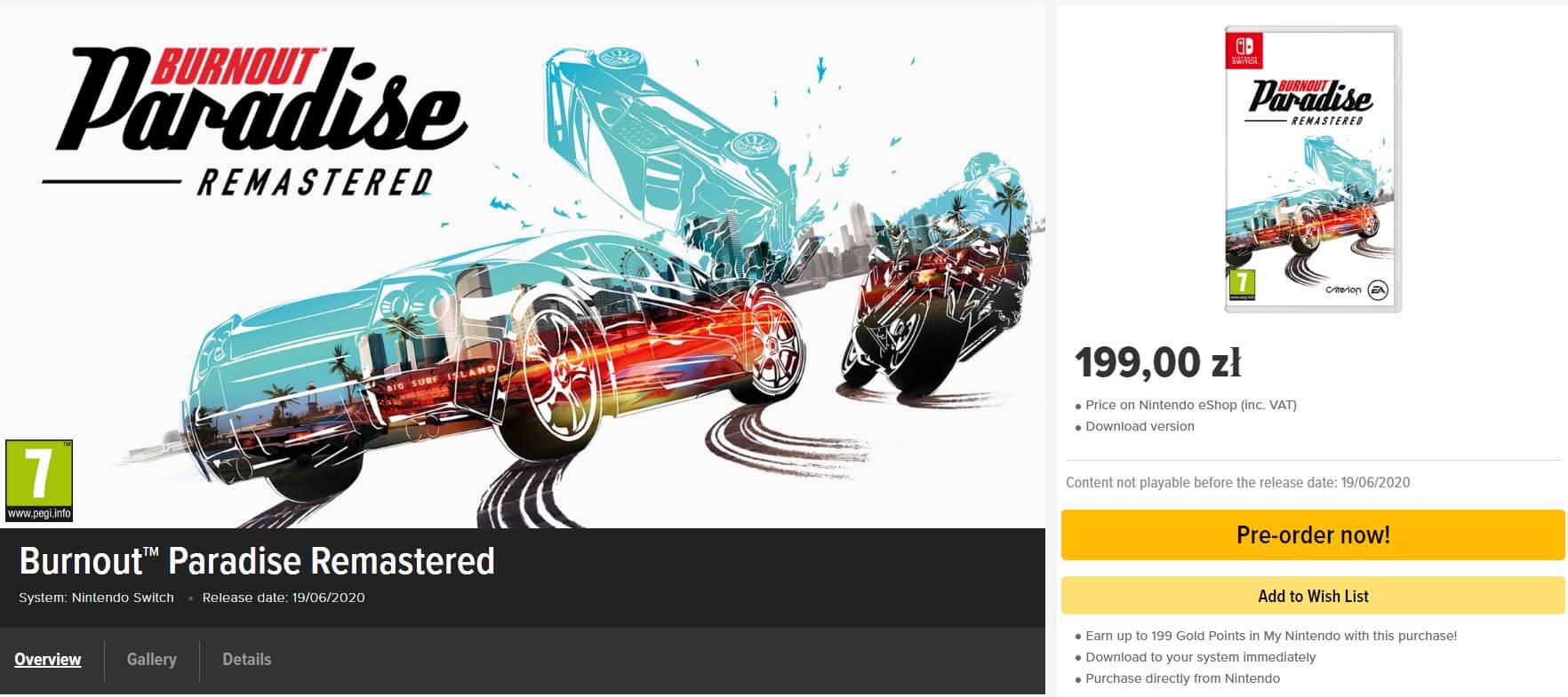 Burnout paradise Remastered Cena eShop