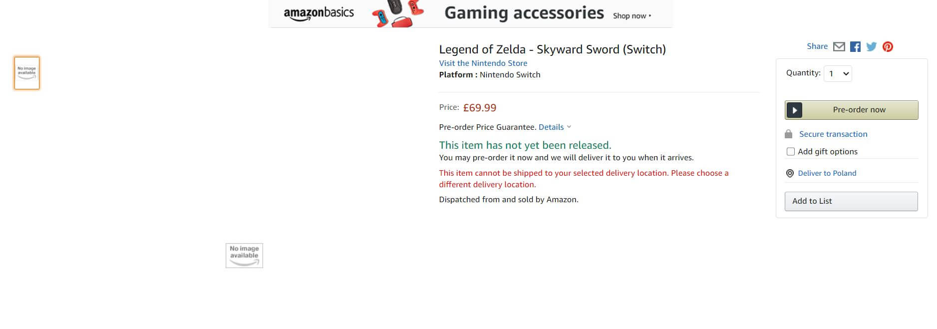 Legend of Zelda Skyward Sword Nintendo Switch Amazon