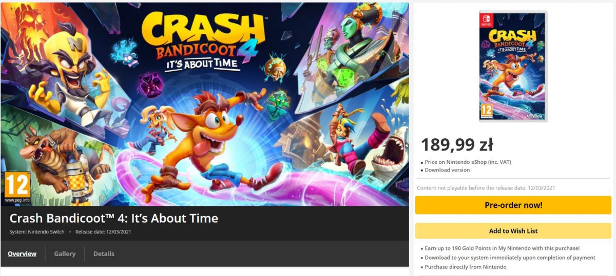 Crash Bandicoot 4 Najwyższy Czas Eshop Cena