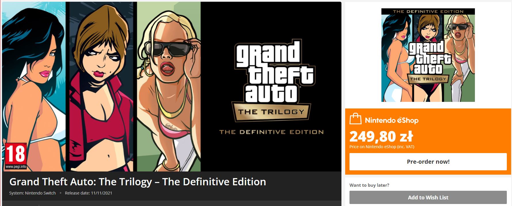GTA Remastered Trilogy eShop price