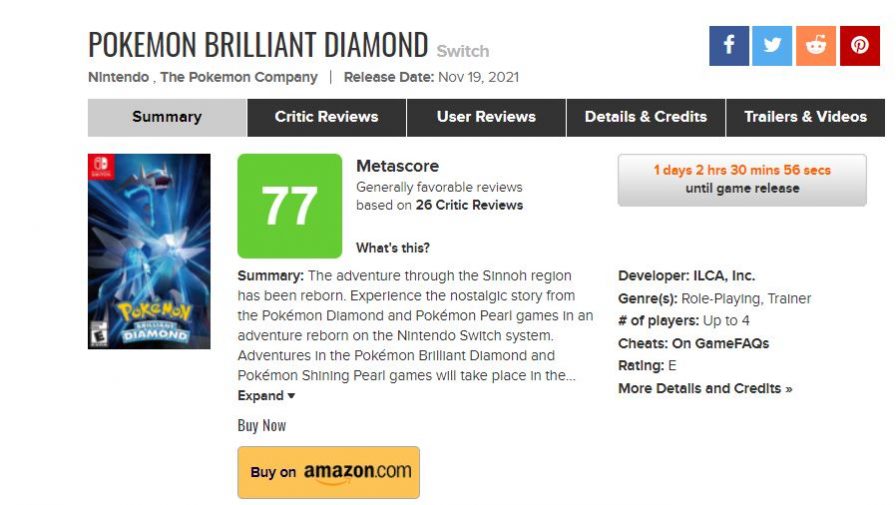 Pokemon Brilliant Diamond - Metacritic